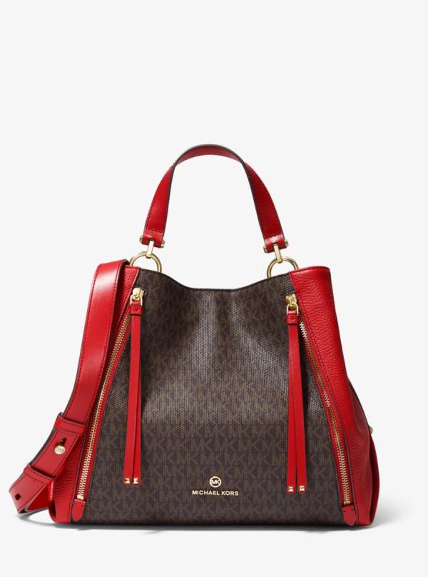 Damske Prenosná Taška Michael Kors Brooklyn Large Logo and Pebbled Leather Červené - Kabelky Michael Kors Akcia | ZEACX-6354